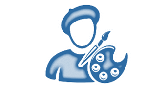 Splošna ikona, ilustracija slikarja oz. umetnika s čepico, čopičem in paleto barv.