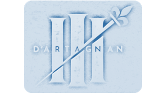 Trije stopliči in preko njih položen meč. Predstavitvena ikona filma Les Trois Mousquateirres: D’Artagnan.